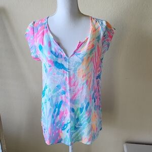 Lilly Pulitzer Shelley Top Cap Sleeve Sparkling Sands Brush Stoke Shirt Small